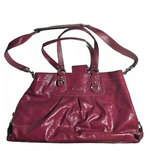 Coach Genuine Red Full Grain Cowhide Leather Satchel Purse With Shoulder Strap